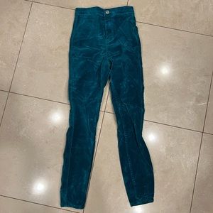 Teal velvet straight leg jeans
